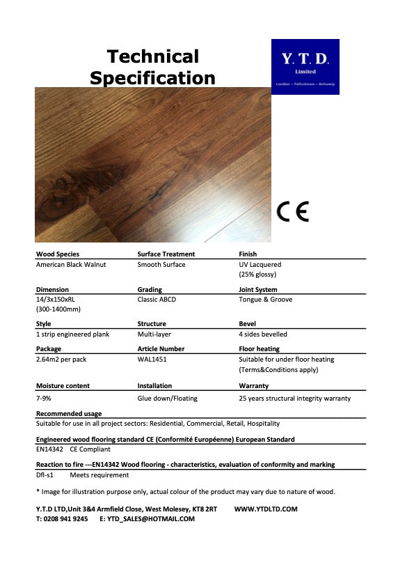 Engineered American Black Walnut Plank WAL1451